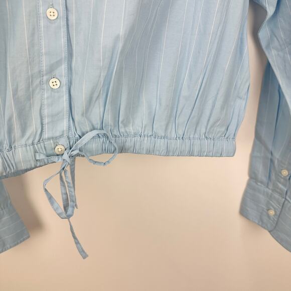 J.Crew Cropped Fitted Waist Button Up Shirt Striped Blue Minimalist Large NWT - Picture 12 of 14